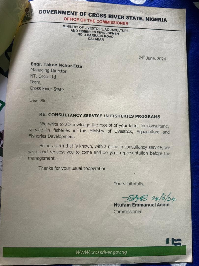 Acknowledgment — Consultancy Service in Fisheries Programs